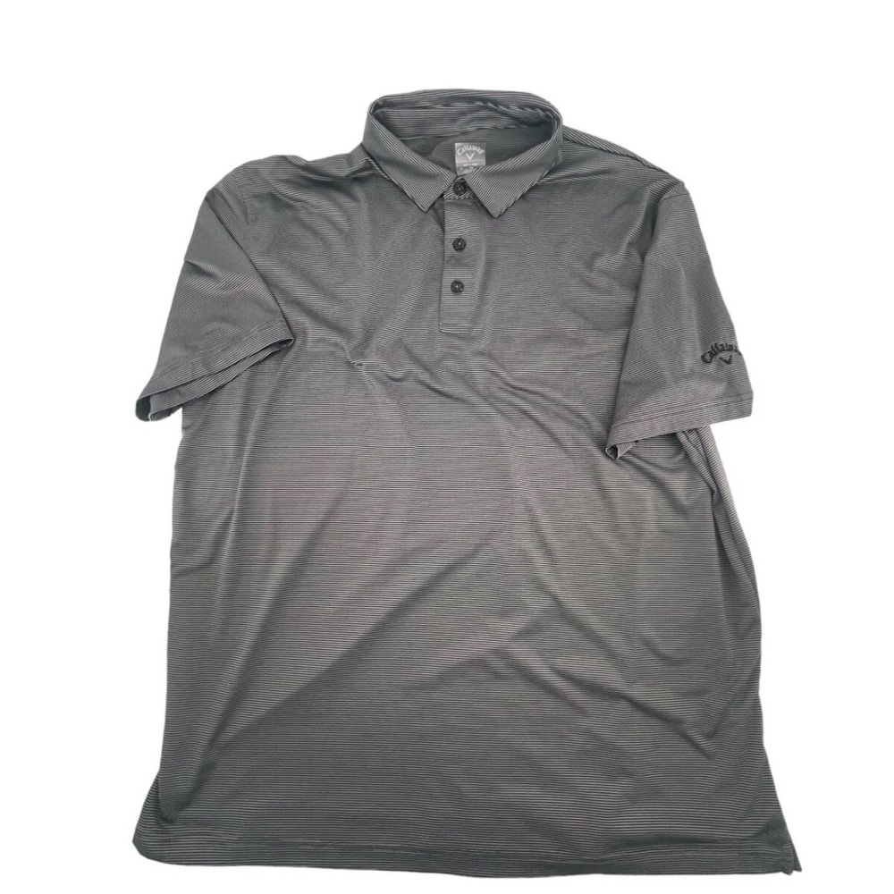 Callaway Polo Shirt Mens XL Black White Striped Opti-Dri Logo Short Sleeve Golf